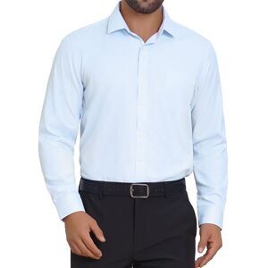 Button Down Long Sleeve Formal Business Printing Dress Shirt White Blue